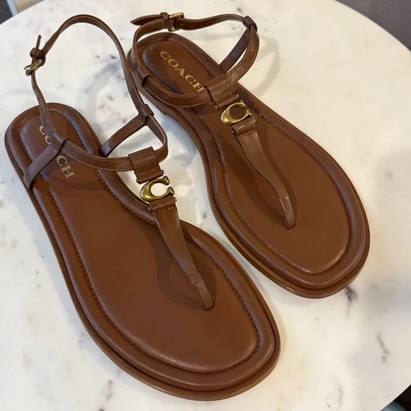 Coach Jessica Saddle Leather Toe Post Sandals Size 9.5 - Picture 6 of 10